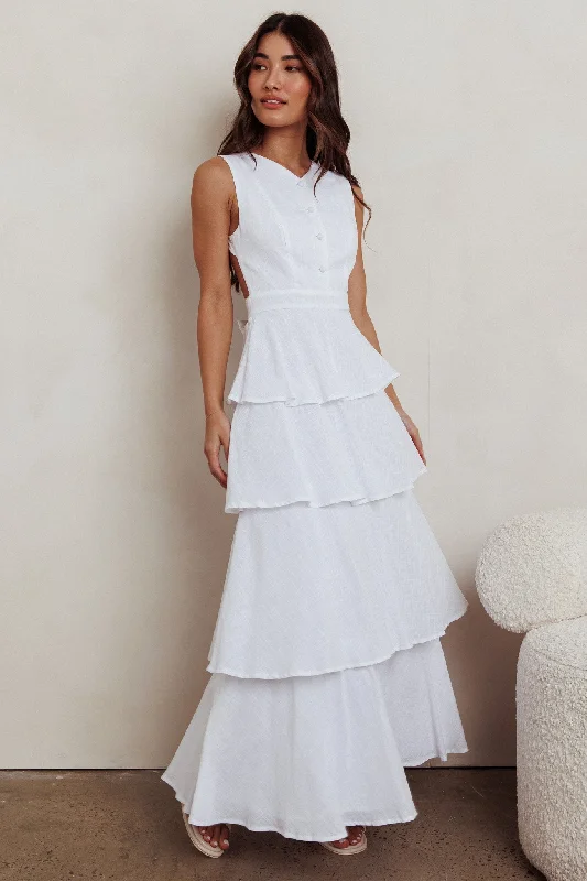 Little Black Women Dress with Sequins for a Glamorous Night OutJust Perfect Tiered Ruffle Maxi Dress White Little Black Women Dress with Sequins for a Glamorous Night OutJust Perfect Tiered Ruffle Maxi Dress White