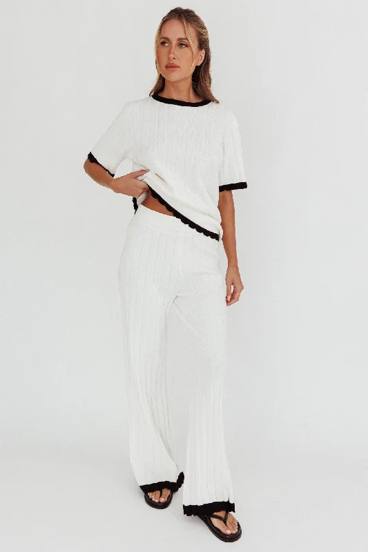 Empire Waist Women Dress to Accentuate the Bust and Conceal the WaistLiloh Contrast Trim Ribbed Knit Pants White Empire Waist Women Dress to Accentuate the Bust and Conceal the WaistLiloh Contrast Trim Ribbed Knit Pants White