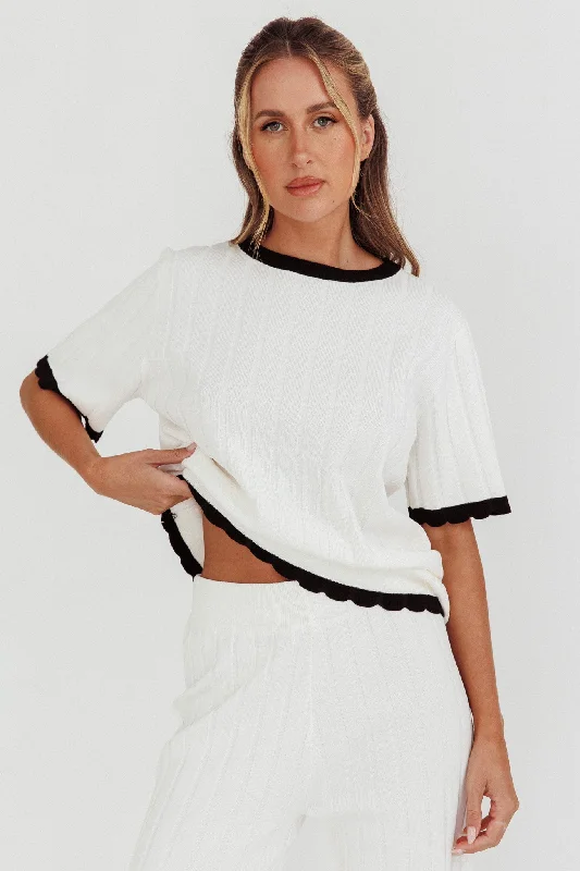 Mermaid - Style Women Dress with a Fitted Silhouette for Special OccasionsLiloh Contrast Trim Ribbed Knit Top White Mermaid - Style Women Dress with a Fitted Silhouette for Special OccasionsLiloh Contrast Trim Ribbed Knit Top White