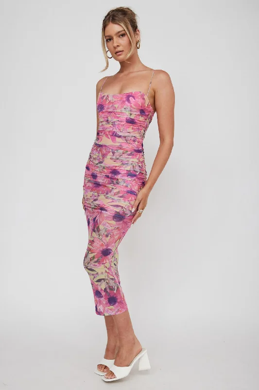 Off - the - Shoulder Women Dress for a Romantic and Feminine LookLogan Cami Strap Midi Dress Flower Pink Off - the - Shoulder Women Dress for a Romantic and Feminine LookLogan Cami Strap Midi Dress Flower Pink