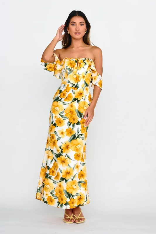 Strapless Women Dress with a Built - in Bra for Comfort and SupportNew Era Off Shoulder Maxi Dress Floral Yellow Strapless Women Dress with a Built - in Bra for Comfort and SupportNew Era Off Shoulder Maxi Dress Floral Yellow