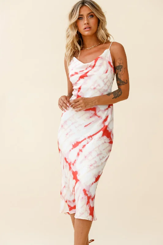 Show Me Love Cowl Neck Midi Dress Tie-Dye Red