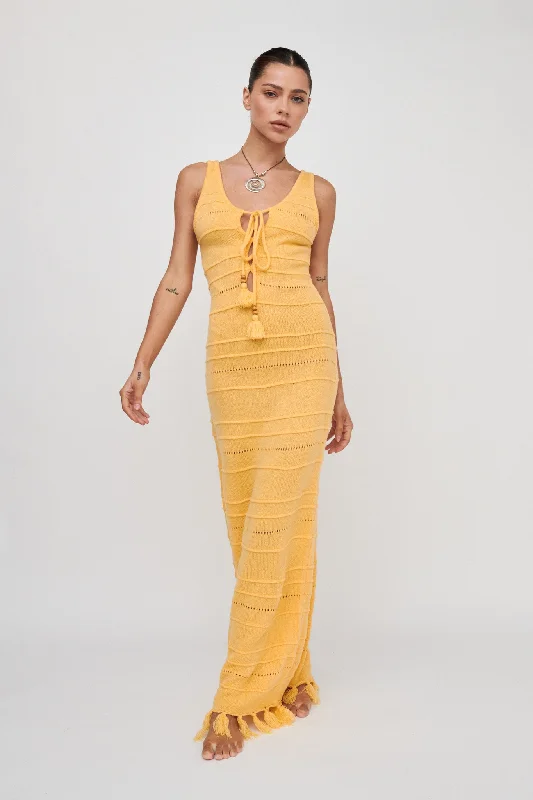Mermaid - Style Women Dress with a Fitted Silhouette for Special OccasionsSunlight Bust Tie Knit Maxi Dress Lemon Mermaid - Style Women Dress with a Fitted Silhouette for Special OccasionsSunlight Bust Tie Knit Maxi Dress Lemon