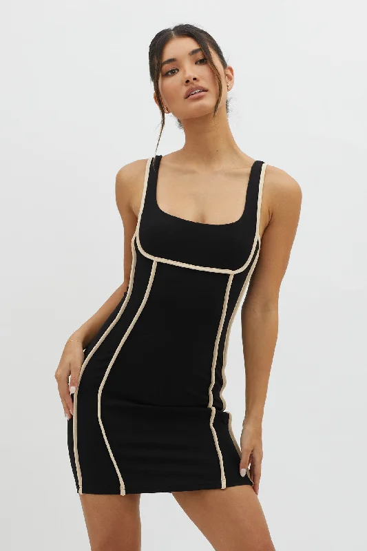 Halter Neck Women Dress to Show Off the Shoulders and NecklineSunny Coast Piping Trim Mini Dress Black Halter Neck Women Dress to Show Off the Shoulders and NecklineSunny Coast Piping Trim Mini Dress Black