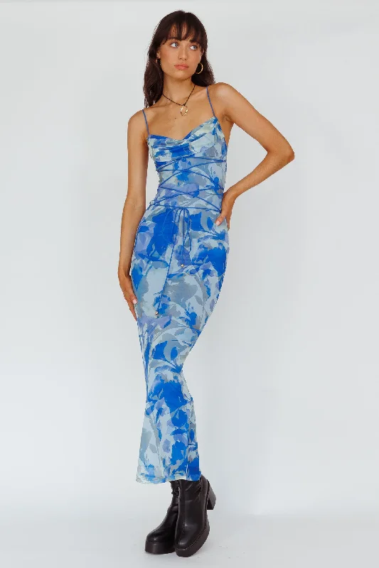 Teava Laced Waist Maxi Dress Print Floral Blue