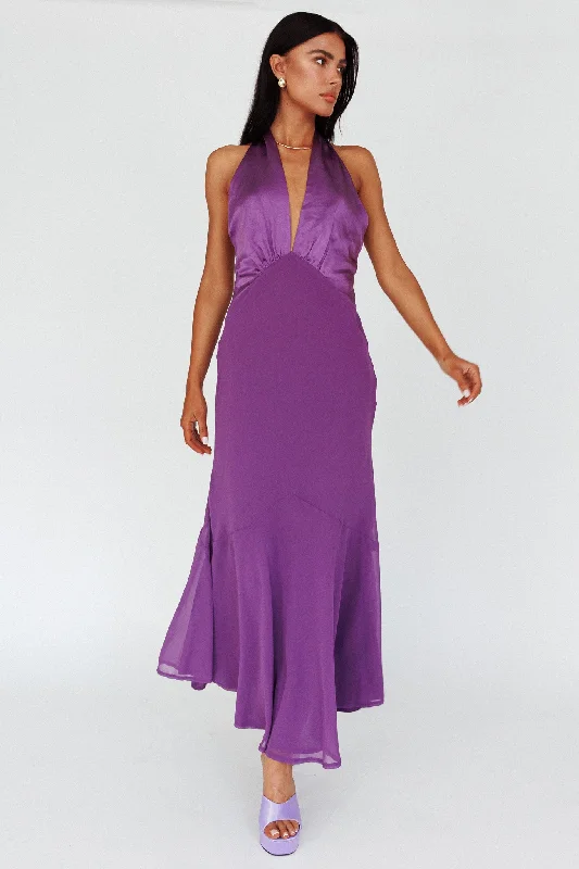 Off - the - Shoulder Women Dress for a Romantic and Feminine LookVision Halterneck Midi Dress Violet Off - the - Shoulder Women Dress for a Romantic and Feminine LookVision Halterneck Midi Dress Violet