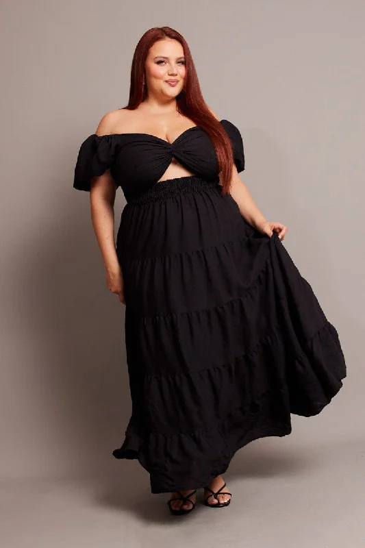 Midi dresses with ribbed textures for a unique and tactile appearanceBlack Maxi Dress Short Sleeve Twist Front