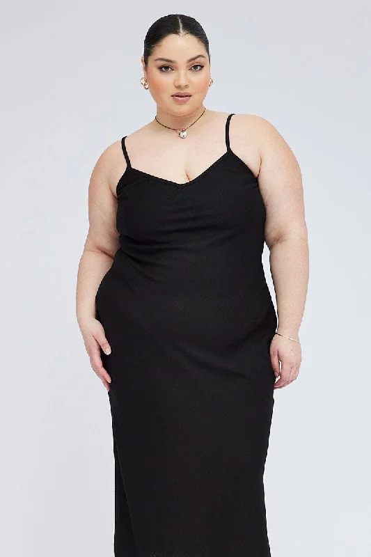 Midi dresses with bow accents for a sweet and charming lookBlack Midi Slip Dress Linen Blend