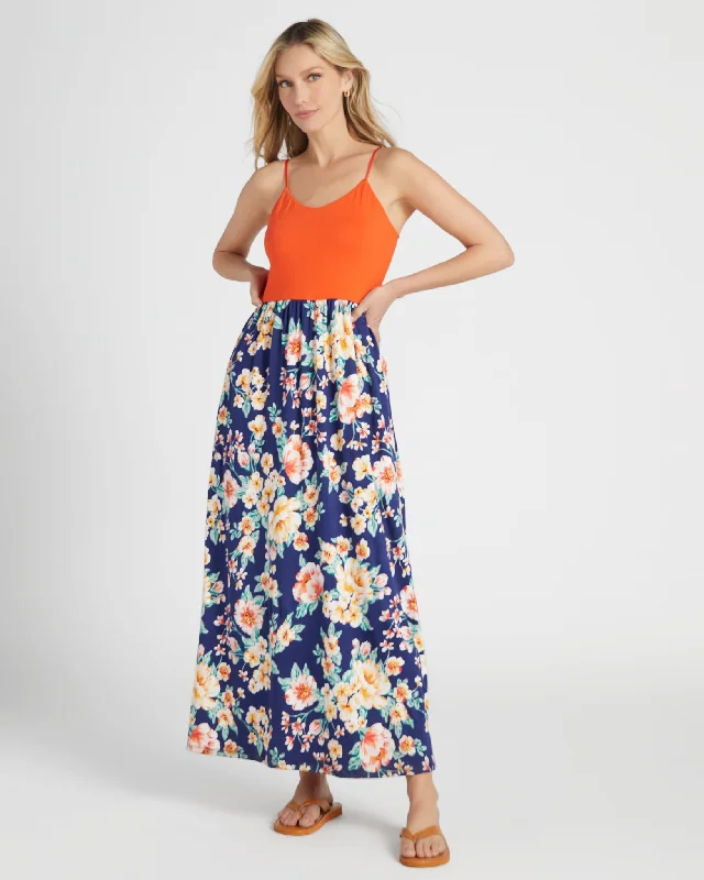 Midi dresses with tiered skirts for a bohemian festival lookFloral and Solid Maxi Dress