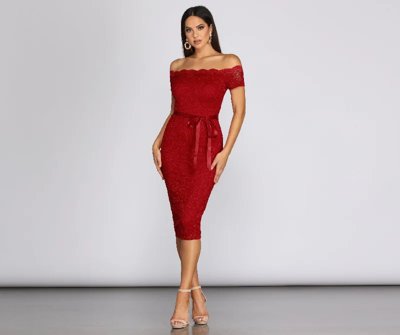 Midi dresses with belted waists to accentuate the figureIsn't She Lovely Lace Dress