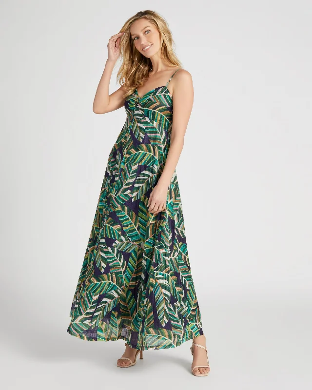 Leaf Print Maxi Strap Dress