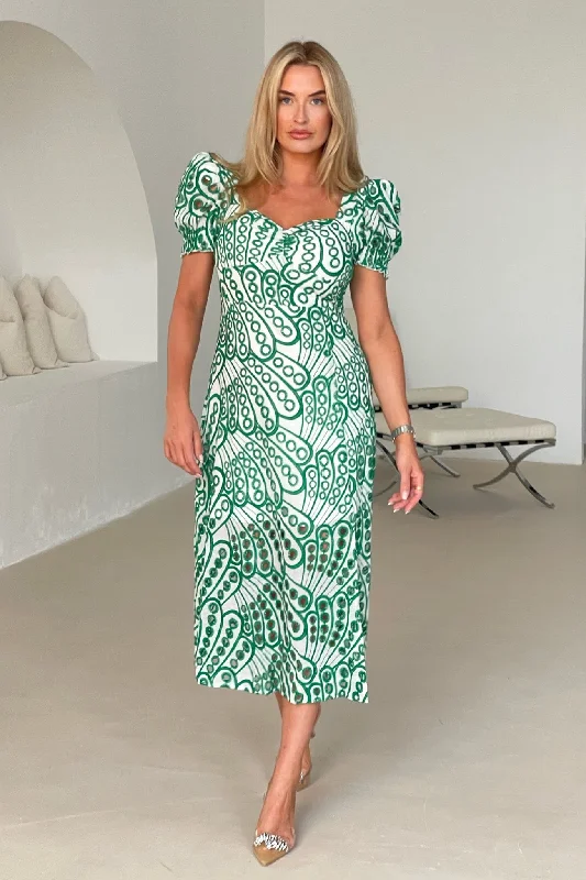 Midi dresses with keyhole backs for a flirty and unexpected detailLillian Green Broderie Anglaise Midi Dress