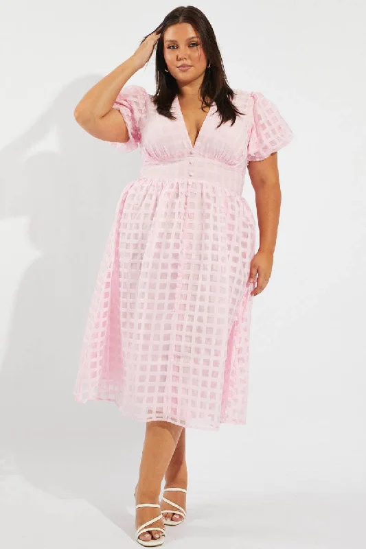 Midi dresses with sheer panels for a touch of allurePink Grid Check Midi Dress
