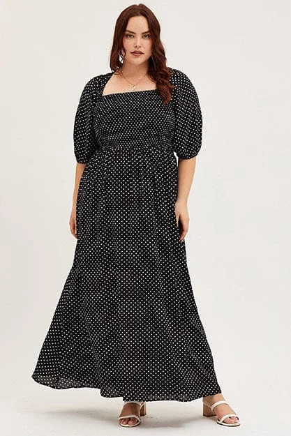Wrap - style midi dresses in silk for a sophisticated office lookPolka Dot Midi Dress Scoop Neck Short Sleeve