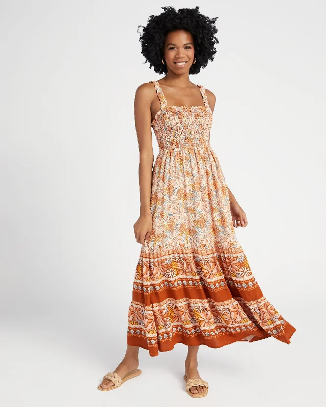 Printed Tiered Maxi Dress with Smocked Bust