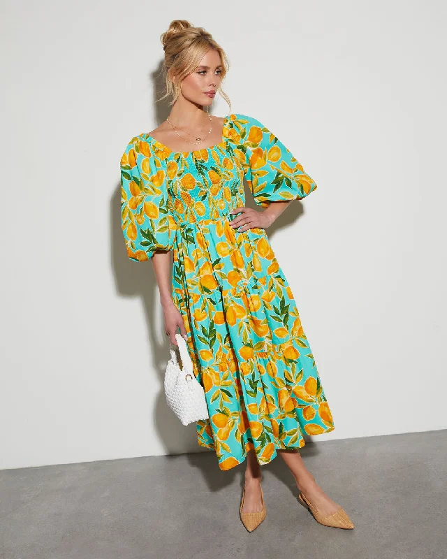 Summer in Amalfi Puff Sleeve Midi Dress