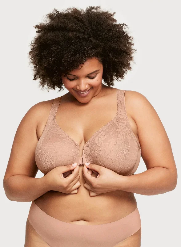 Glamorise: Feeling Lacey Front Close Underwire Bra Cappuccino