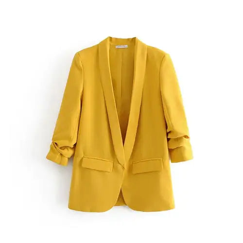 Plus - size shapers for full - body slimming​Notched Collar Blazer Coat
