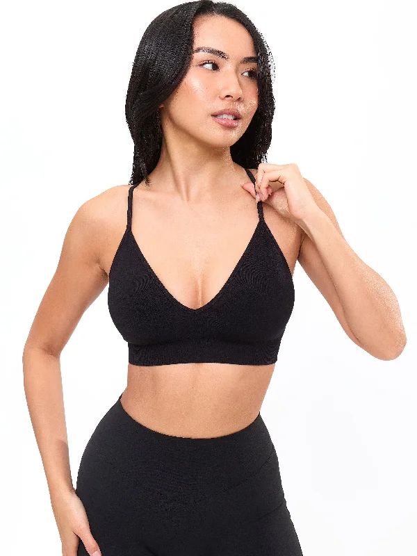 moisture wicking sleep bras for hot sleepersPlunge Seamless Sports Bra - Black