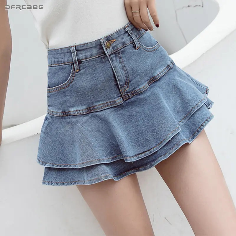 Shapers with a slimming effect on the upper arms​Retro Denim Shorts Skirt
