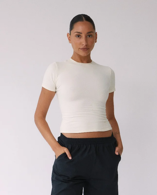 bralette bras for a trendy and comfortable styleCotton Short Sleeve Top - Marshmallow White
