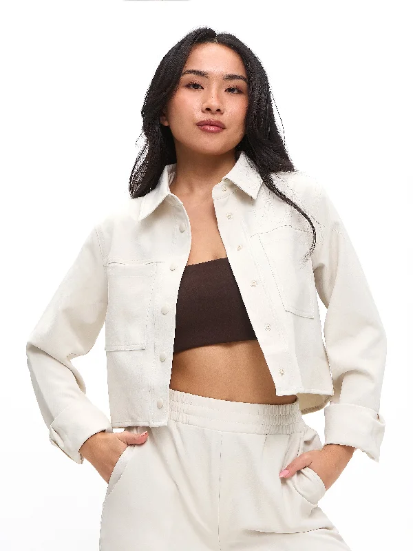 strapless bras for backless dressesSnap Crop Jacket - Bone