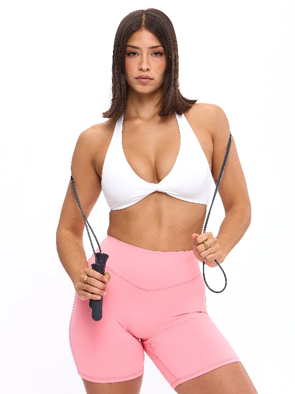 padded wireless bras for light supportTwisted Halter Sports Bra - White