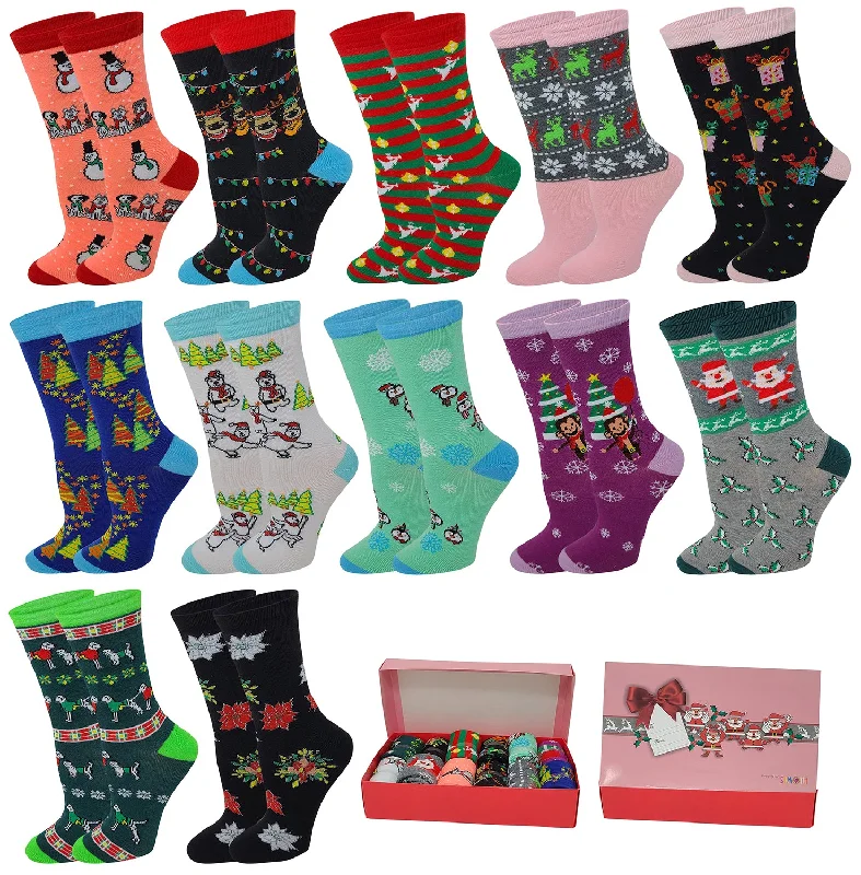 Women's spandex - infused socks for stretchWomen Crew Socks | Holiday Festive Design | 12 Pairs With/Gift Box Women's spandex - infused socks for stretchWomen Crew Socks | Holiday Festive Design | 12 Pairs With/Gift Box
