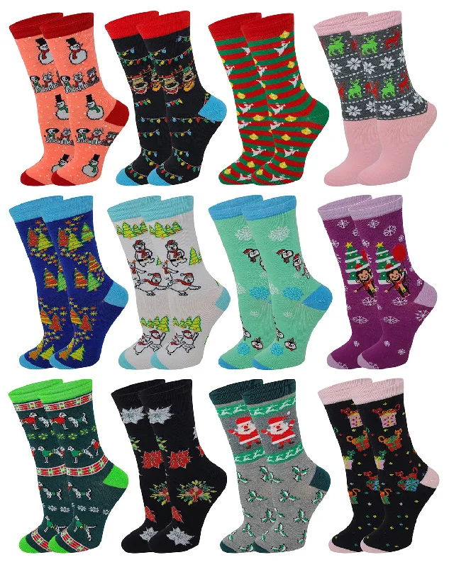 Women's adjustable - fit socks for a customized feelCrew Socks for Women | Christmas Holiday Festive Design (12 pairs) Women's adjustable - fit socks for a customized feelCrew Socks for Women | Christmas Holiday Festive Design (12 pairs)
