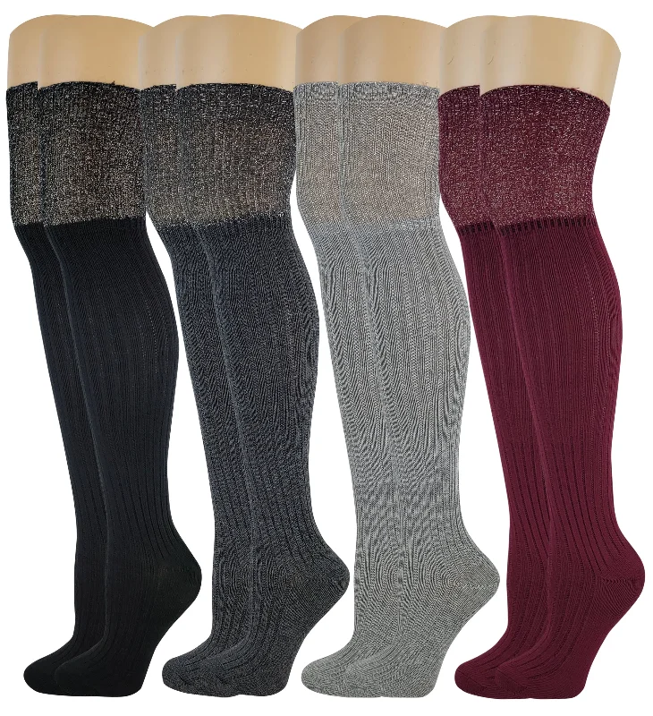 Women's wool - rich socks for winter warmthOver the Knee Socks | Assorted Color with Lurex Thread (4 Pairs) Women's wool - rich socks for winter warmthOver the Knee Socks | Assorted Color with Lurex Thread (4 Pairs)