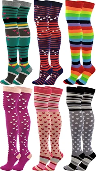 Women's nylon - reinforced socks for durabilityThigh High Over the Knee Socks | Neon Polka Dot Hearts Color | Women (6 Pairs) Women's nylon - reinforced socks for durabilityThigh High Over the Knee Socks | Neon Polka Dot Hearts Color | Women (6 Pairs)