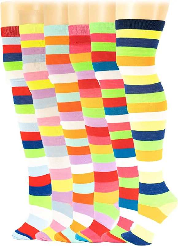 Women's non - slip socks for safetyThigh High Over the Knee Socks | Neon Color Wide Stripes | Women (6 Pairs) Women's non - slip socks for safetyThigh High Over the Knee Socks | Neon Color Wide Stripes | Women (6 Pairs)
