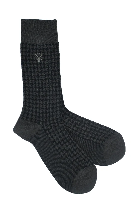 The Baron Houndstooth Bamboo Socks - Ash Grey