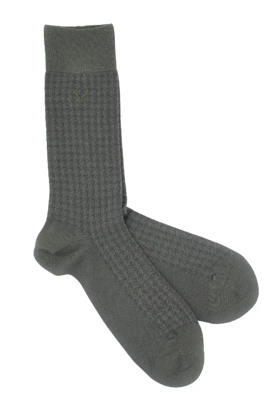 The Baron Houndstooth Bamboo Socks - Sage Green