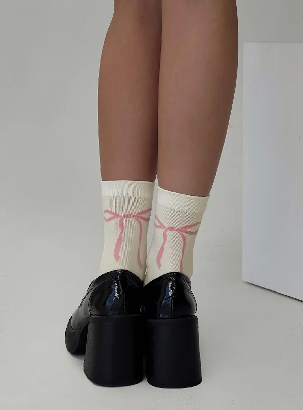 lace - trimmed women tights for a feminine feelBow Out Socks White/ Pink