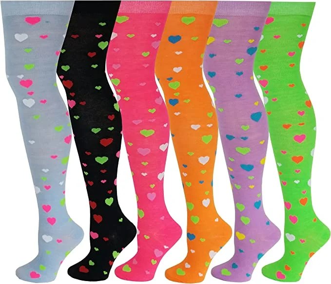 Women's ankle socks with a frilly edgeThigh High Over the Knee Socks | Neon Hearts Dot | Women (6 Pairs) Women's ankle socks with a frilly edgeThigh High Over the Knee Socks | Neon Hearts Dot | Women (6 Pairs)