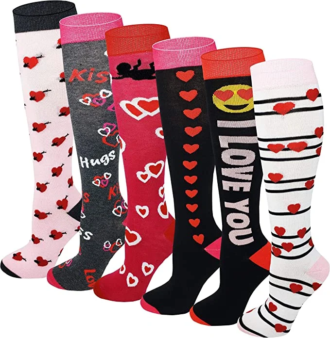 Knee High Socks | Fancy Valentine's Day | Women's (6 Pairs)