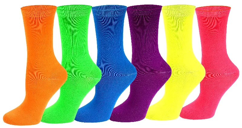 Women 6 Pairs Pack Neon Color Novelty Crew Socks