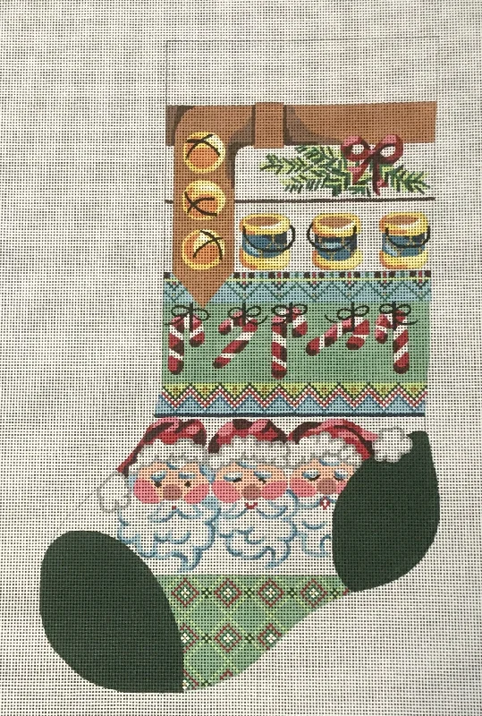 Christmas - colored stockings for the holiday seasonD-217 Three Santas Stocking