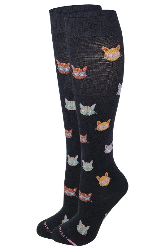 Women's no - show socks with a floral motifKnee High Compression Socks | Cat with Glasses Design | Women's (1 Pairs) Women's no - show socks with a floral motifKnee High Compression Socks | Cat with Glasses Design | Women's (1 Pairs)