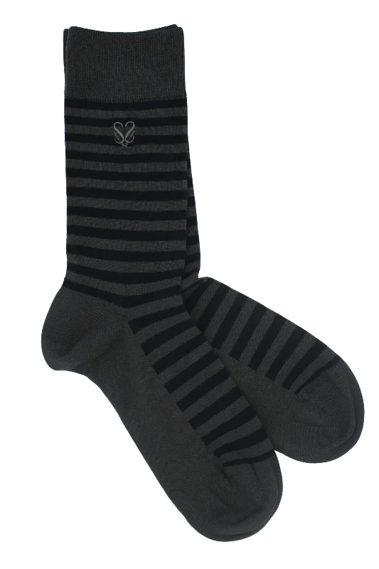 The Earl Striped Bamboo Socks - Ash Grey