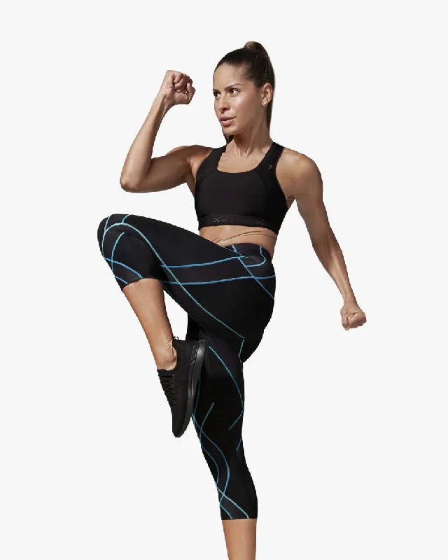 plus - size women tights for a comfortable fitEndurance Generator Joint & Muscle Support 3/4 Compression Tight: Women's Black/Cyan plus - size women tights for a comfortable fitEndurance Generator Joint & Muscle Support 3/4 Compression Tight: Women's Black/Cyan