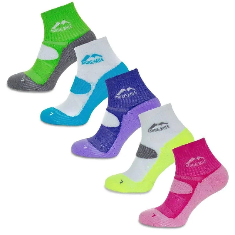 Women's no - show socks with a floral motifMore Mile London (5 Pack) Womens Running Socks - Multi