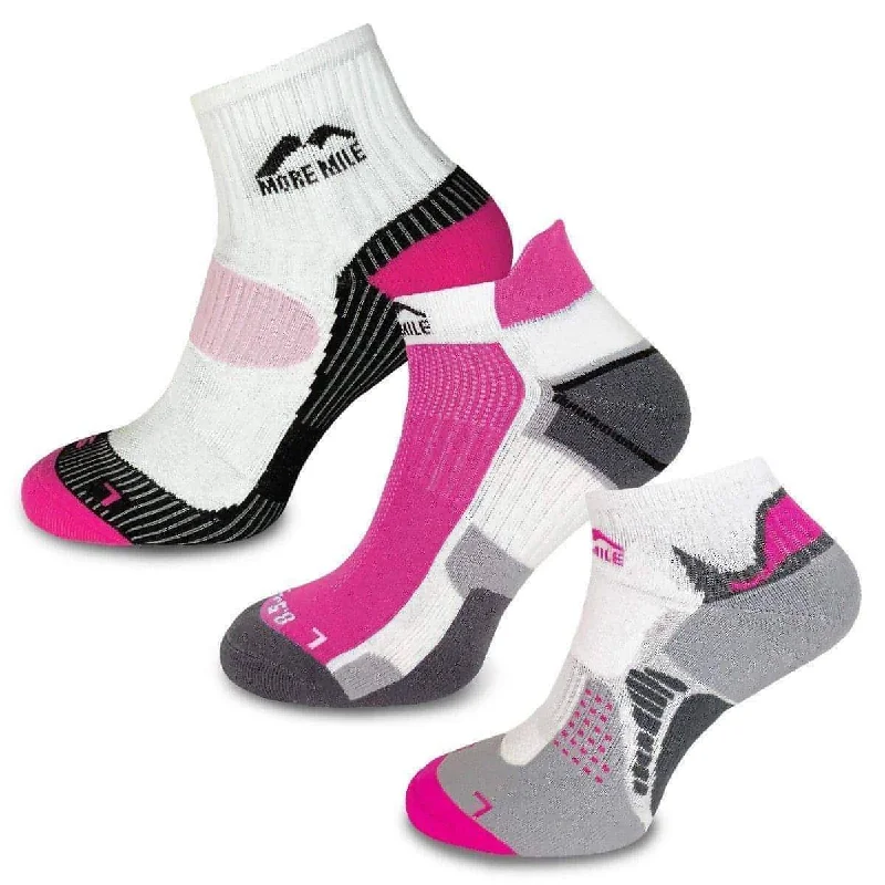 Women's anti - odor socks for long - day freshnessMore Mile Womens Mixed 3 Pack Running Socks - Pink Women's anti - odor socks for long - day freshnessMore Mile Womens Mixed 3 Pack Running Socks - Pink
