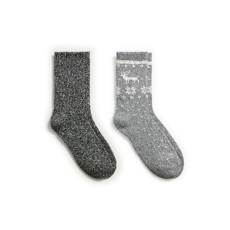 Scallop Edge Snowflake Reindeer Crew Sock 2-Pack