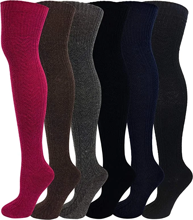 Thigh High Winter Boot Socks | Wool Cable Knit | Women (6 Pairs)