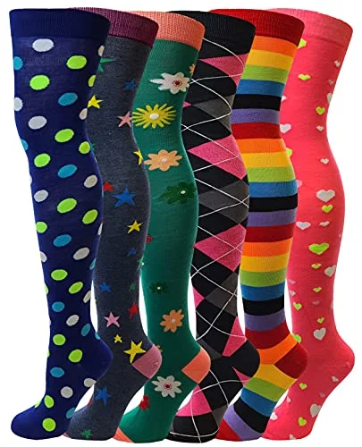 Women's thigh - high socks in a fishnet patternWomen 6 pairs Assorted Fancy Design Thigh High Over the Knee Socks Women's thigh - high socks in a fishnet patternWomen 6 pairs Assorted Fancy Design Thigh High Over the Knee Socks