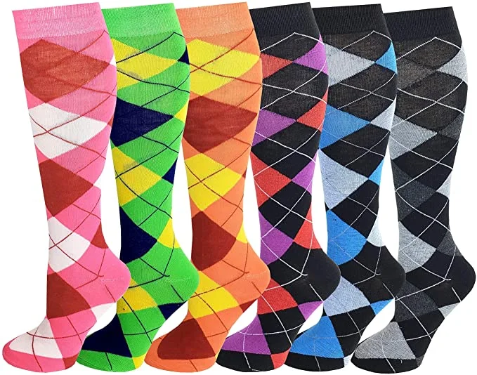Women's crew socks with a polka - dot printKnee High Socks | Fancy Argyle Design | Women (6 Pairs)