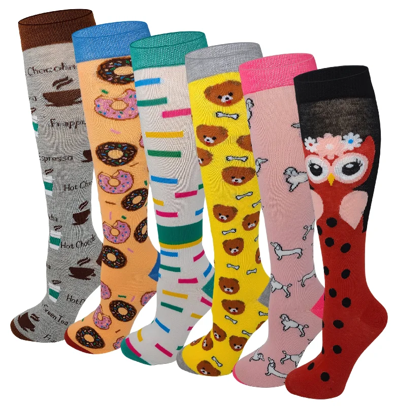 Women's cushioned sole socks for shock absorptionKnee High Socks | Fancy Novelty Design | Womens (6 Pairs) Women's cushioned sole socks for shock absorptionKnee High Socks | Fancy Novelty Design | Womens (6 Pairs)