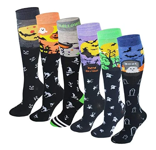Women's ribbed knee - high socks for a classic lookWomen 6 pairs Halloween Design Knee High Socks Women's ribbed knee - high socks for a classic lookWomen 6 pairs Halloween Design Knee High Socks